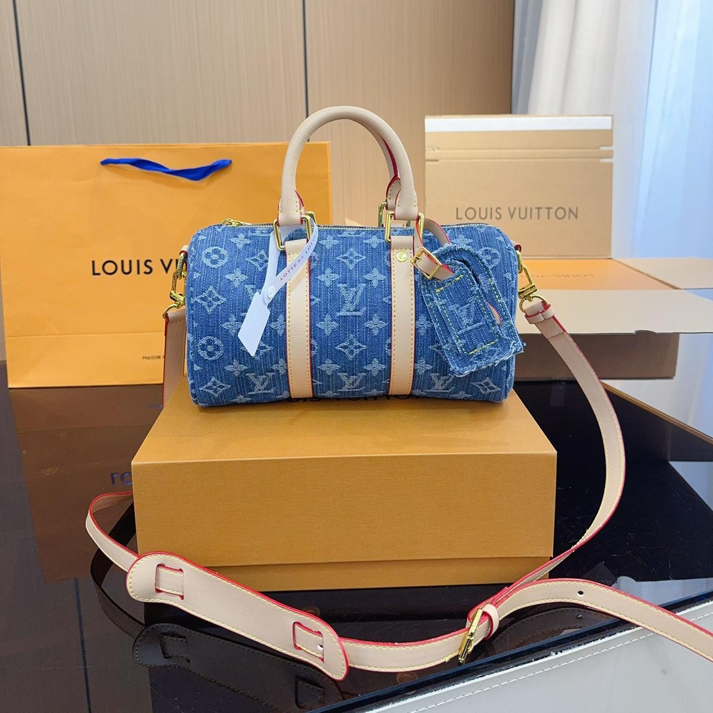 Louis Vuitton LV Keepall 25 Denim Handbag(Replica)