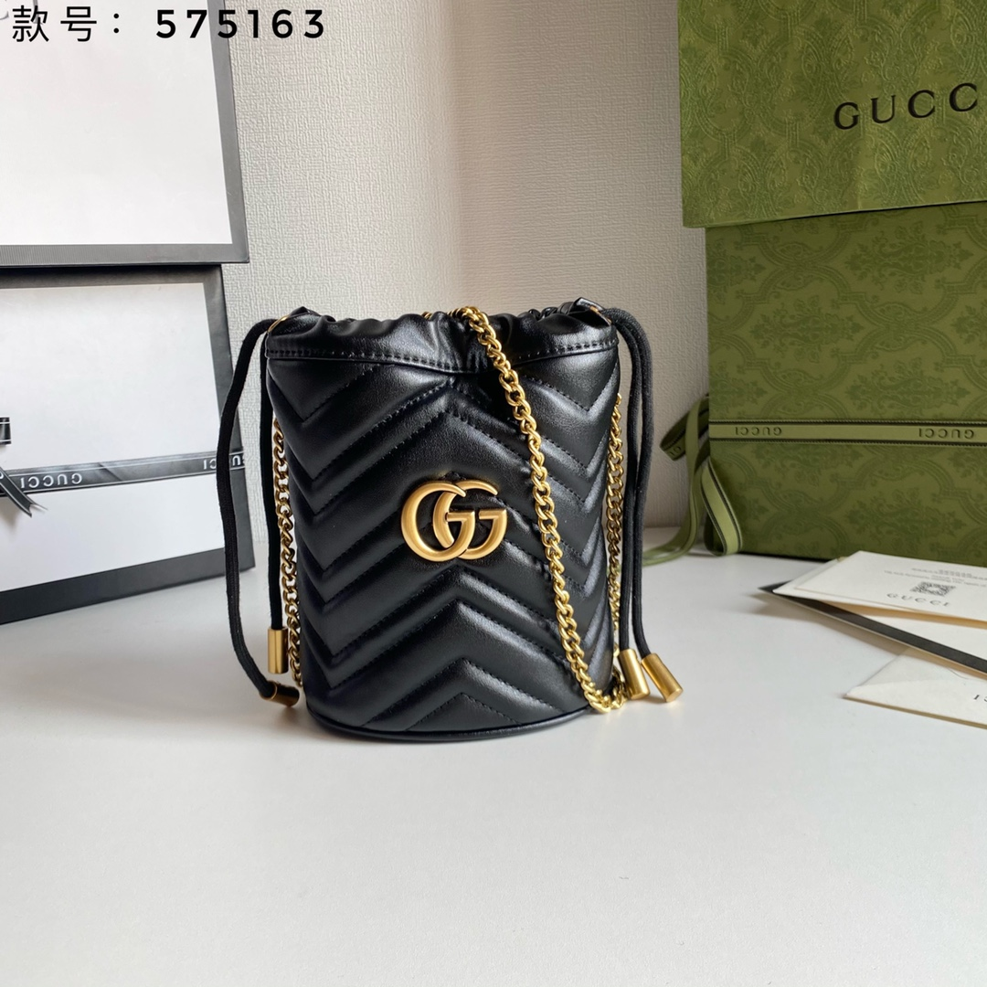 Gucci Marmont Drawstring Leather Bucket Bag(Replica)