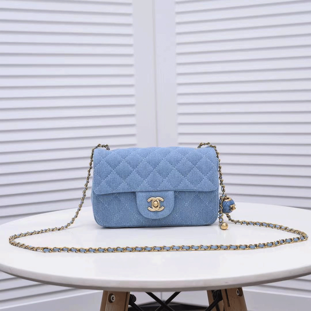 Chanel Classic Flag Bag Quilted Denim 20CM(Replica)