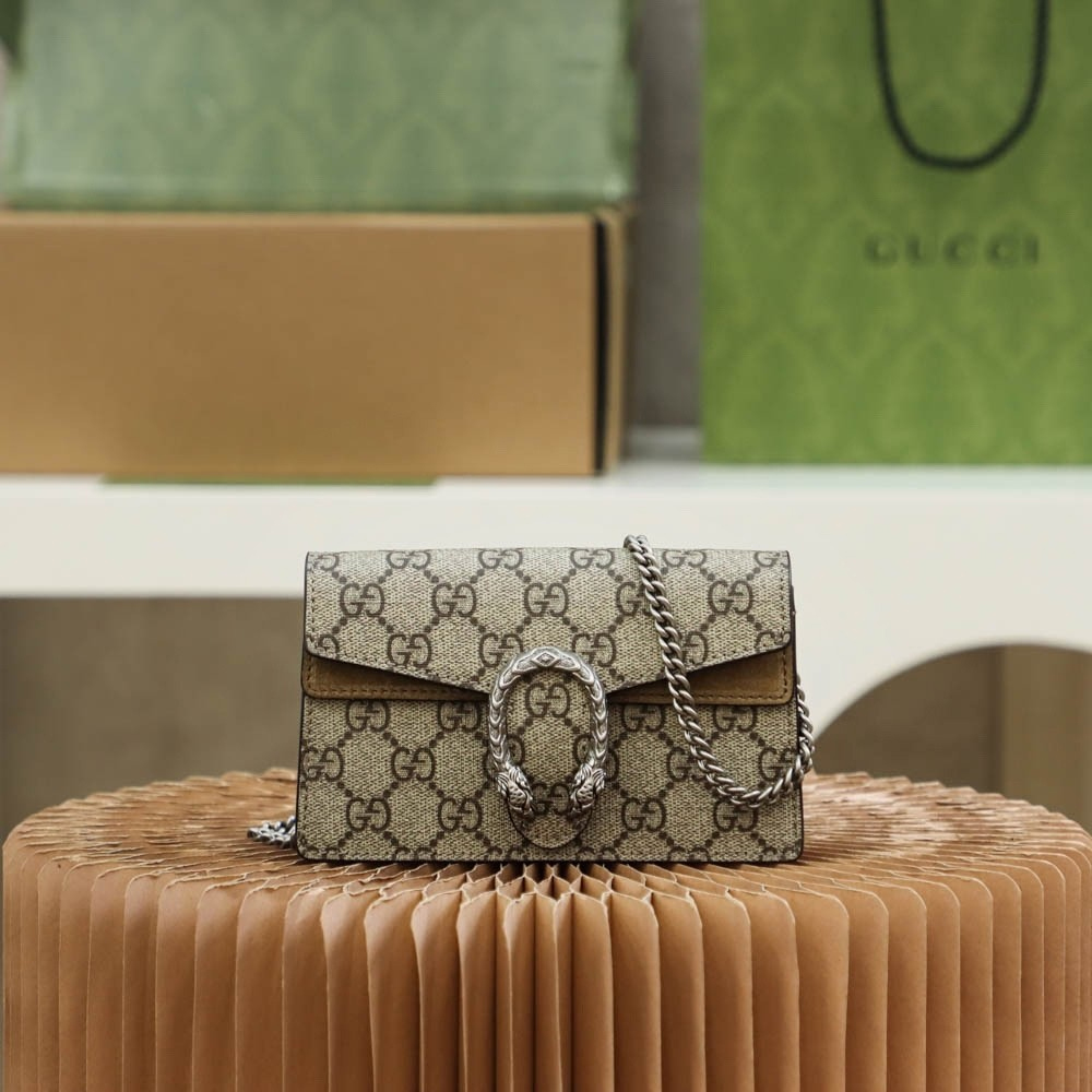 Gucci DIONYSUS GG Supreme Small Shoulder Bag With Beige