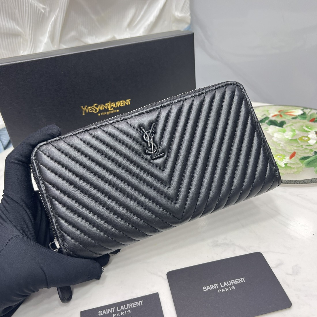 Saint Laurent YSL Caivar  Zipper Long Wallet(Replica)