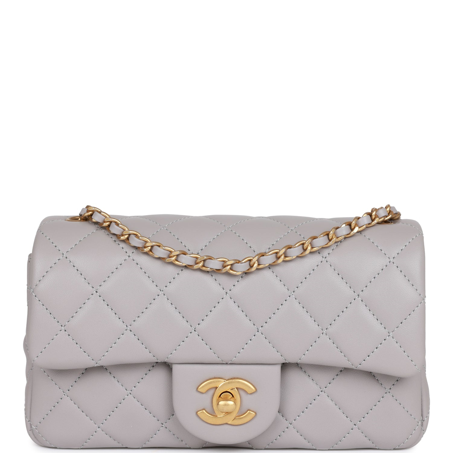 Chanel Classic Flag Bag Pearl Crush Mini Rectangular Flap Bag Light Grey   Antique Gold Hardware