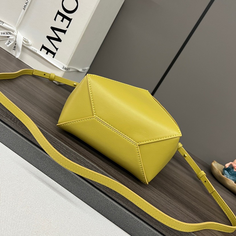 Loewe Mini Puzzle Fold Tote in shiny calfskin Yellow(Replica)
