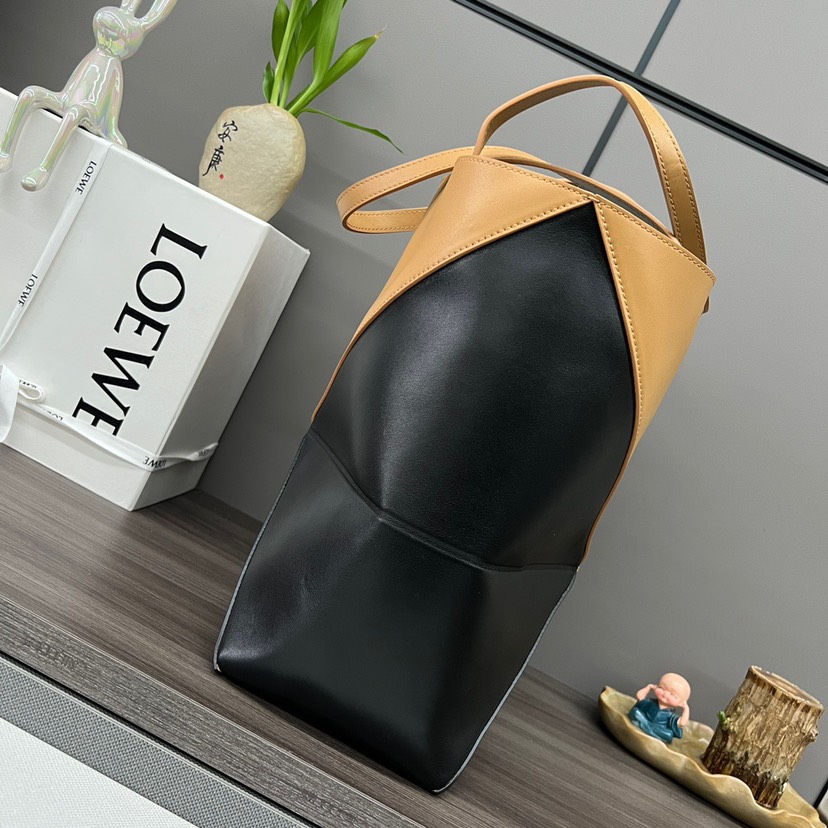 Loewe Puzzle Fold Tote in shiny calfskin Medium Color-Block(Replica)