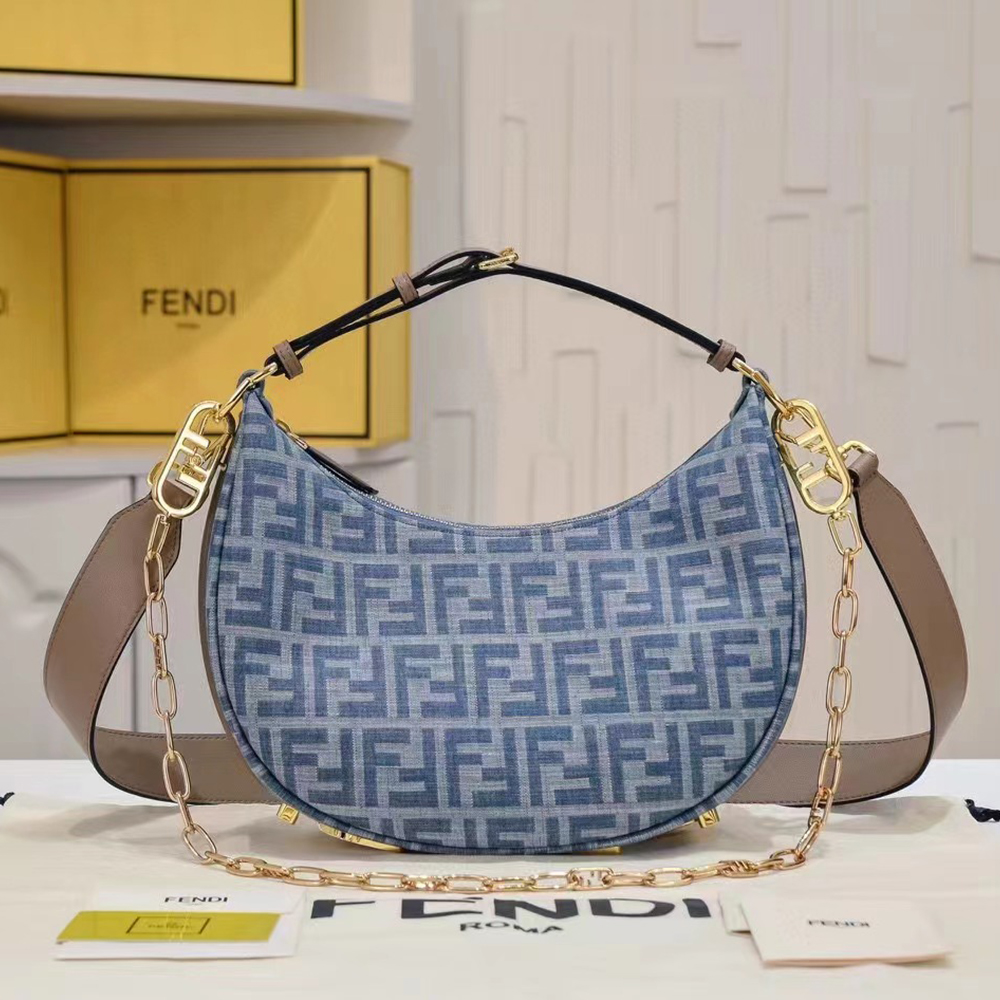 Fendi graphy Small Light blue FF denim fabric bag (Replica)