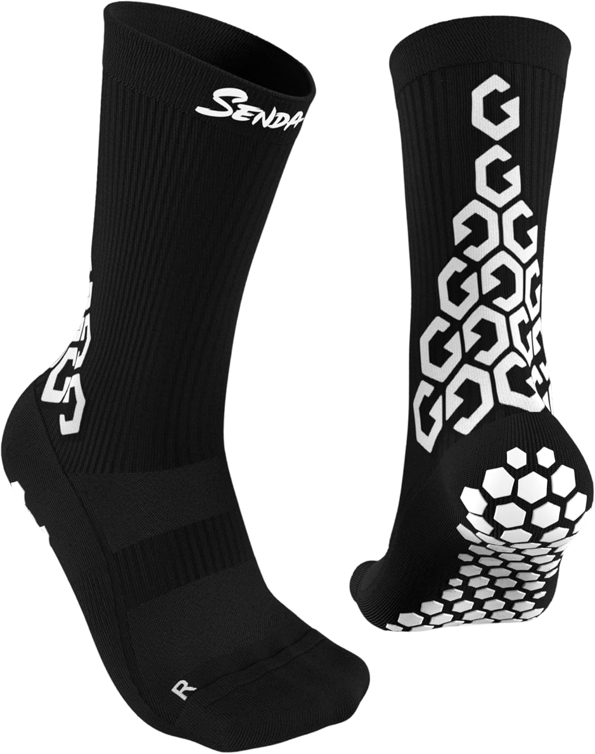 SENDA Gravity Performance Grip Socks with Non-Slip Technology. Soccer. Running. Basketball. Unisex. Crew Length