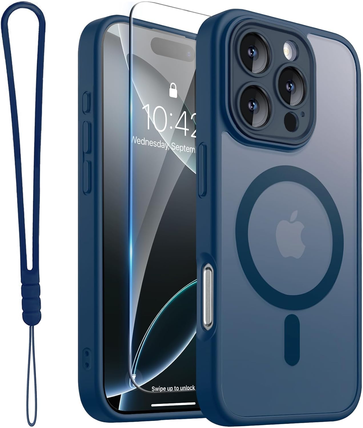 ROYBENS 适用于 iPhone 16 Pro 手机壳哑光透明兼容 Magsafe、屏幕保护膜、腕带、全相机镜头保护、半透明磁性超薄保护套、6.3 英寸、酒红色