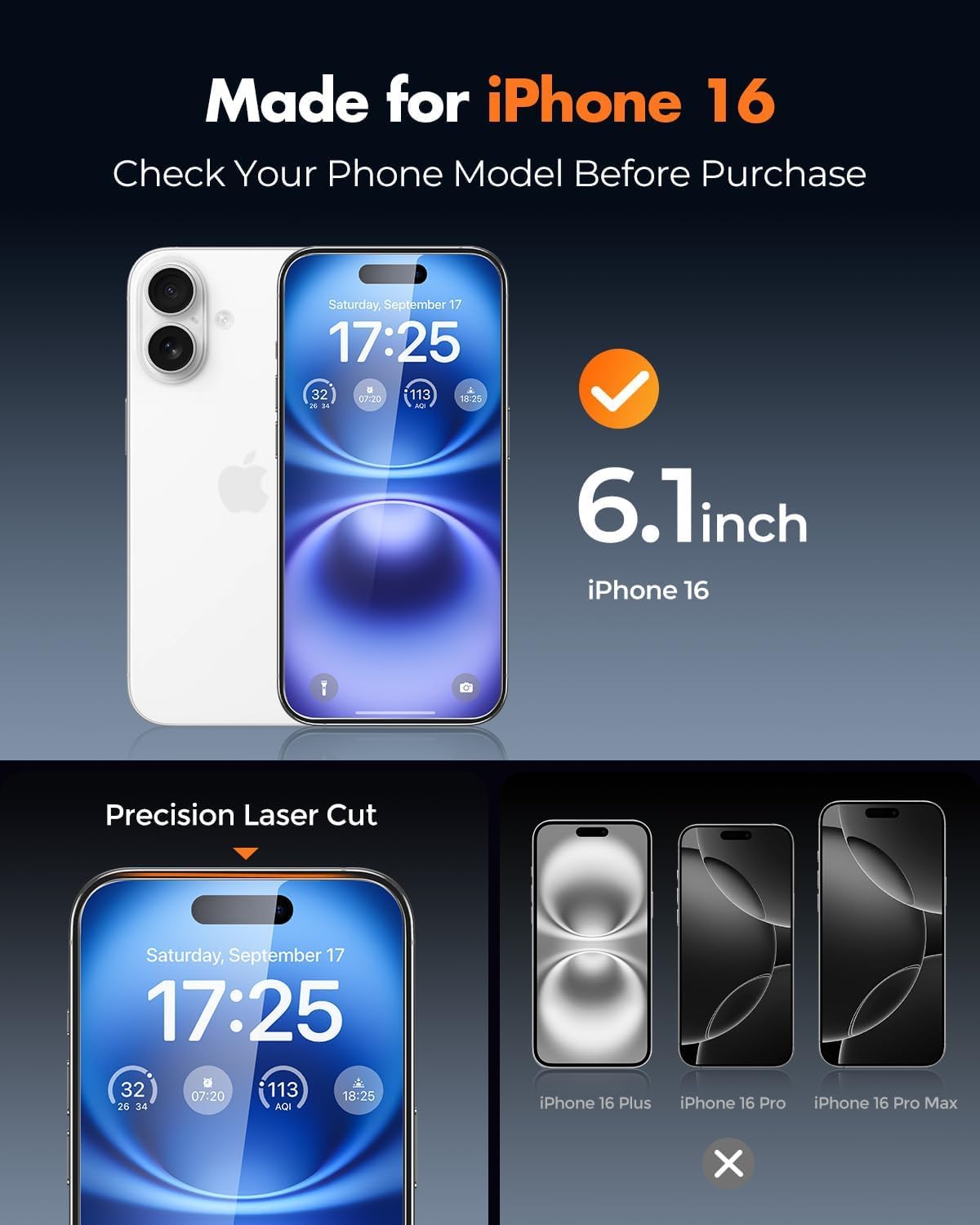 UNBREAKcable for iPhone 16 Pro Screen Protector 4+2 Pack [9H+ Military-Grade Shatterproof] [Effortless Bubble-Free Installation] Ultra HD Clarity Tempered Glass with Lens Protector, Case friendly