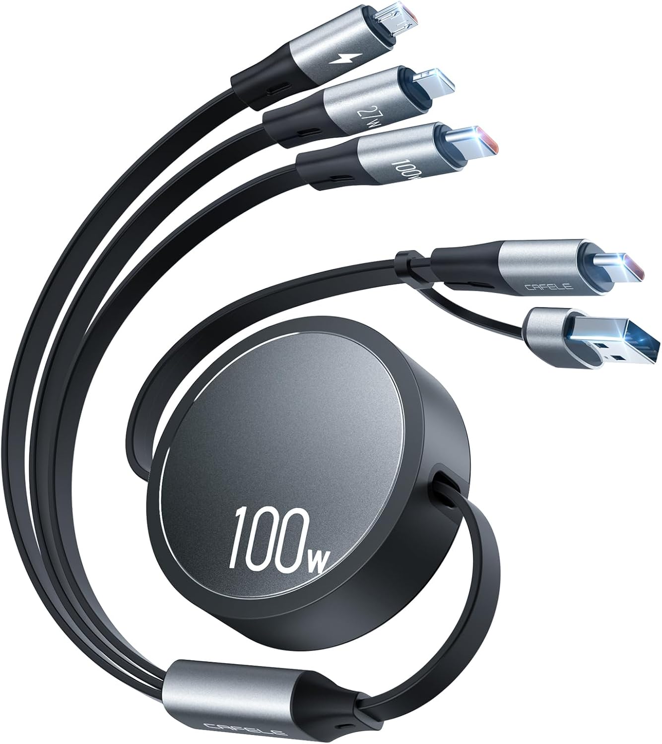 CAFELE 100W Multi Charging Cable, 6-in-1 Retractable USB C/A Cable, 5A Fast Charger Cord for Multiple Devices with Type C/L/Micro Ports for Phone 17 16 15 14 Pro Max, S24/S23, MBook, Pad (3.6ft)
