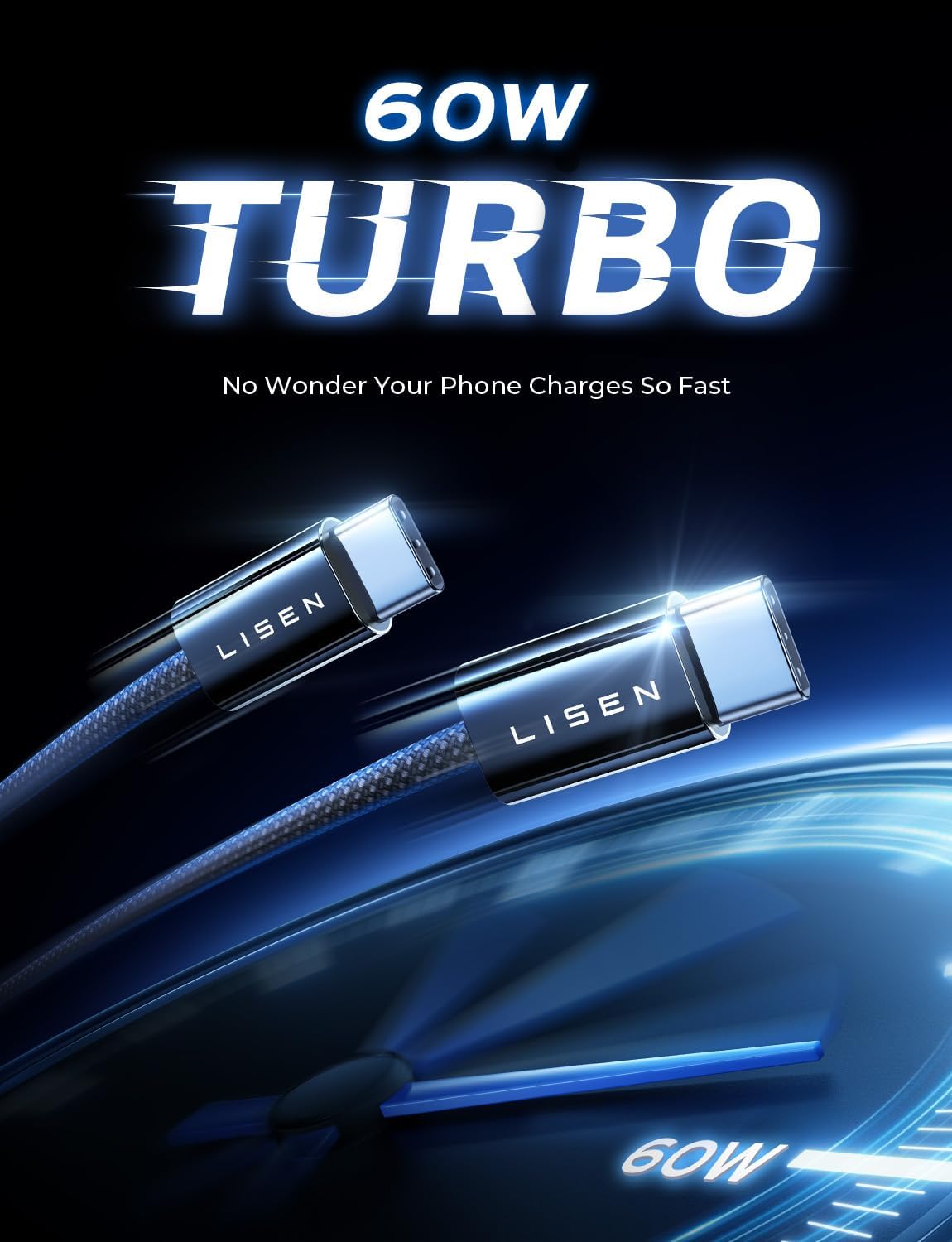 LISEN USB C Cable, 5-Pack [3.3/3.3/6.6/6.6/10FT] for iPhone 17 Charger Cord, 60W USB C to USB C Fast Charging Cable for iPhone 17 Air 16 15 Pro Max, Samsung Z Flip 7/S25/S24, Switch 2, iPad, MacBook