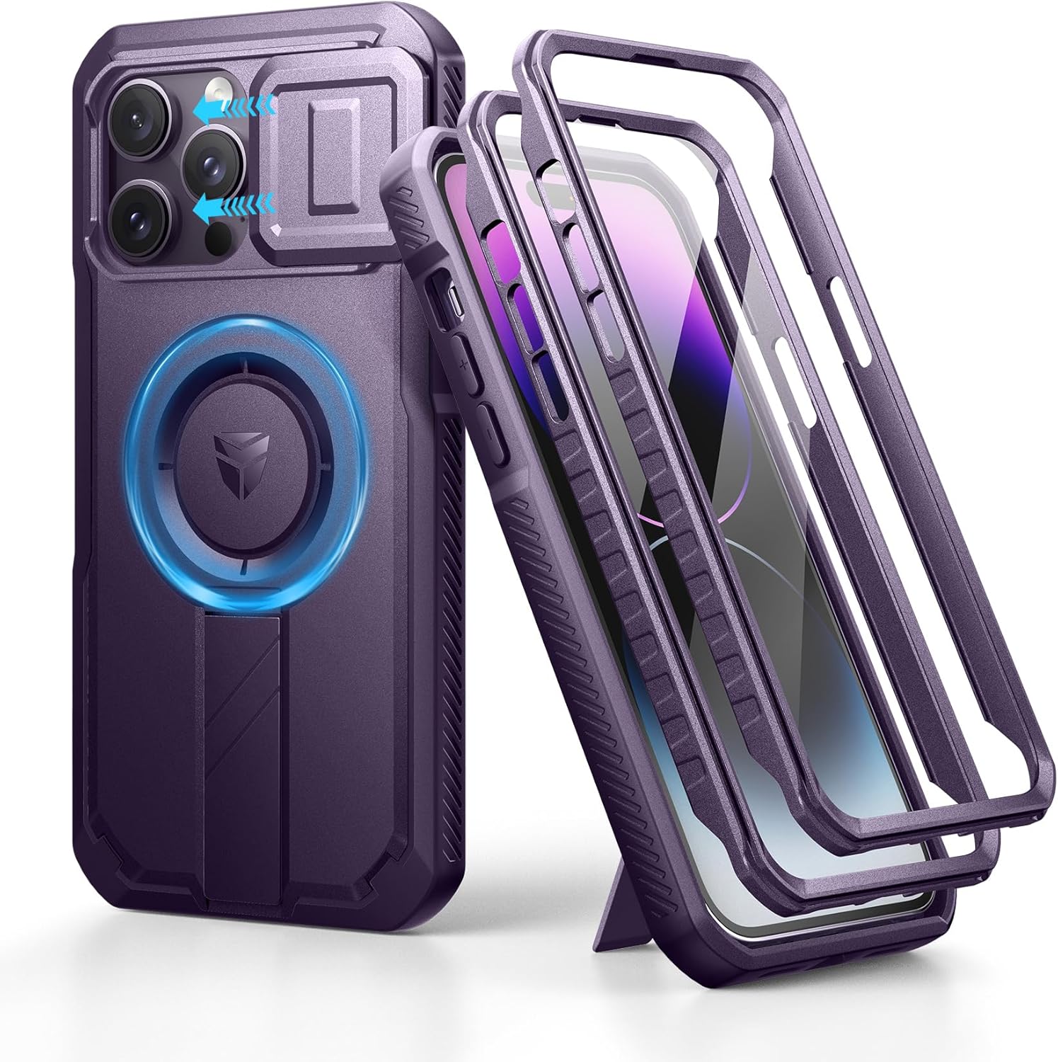 Dexnor 适用于 iPhone 17 Pro 手机壳,[2 个前框和内置翻盖相机盖和支架],兼容 MagSafe,重型坚固防震保护套带屏幕保护膜,6.3 英寸黑色