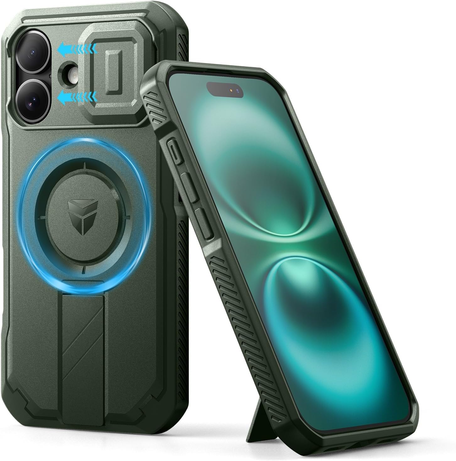 Dexnor 适用于 iPhone 16 Pro 手机壳,带滑动相机盖和可调节支架,磁性坚固防震保护套,重型磁性保护盖,黑色