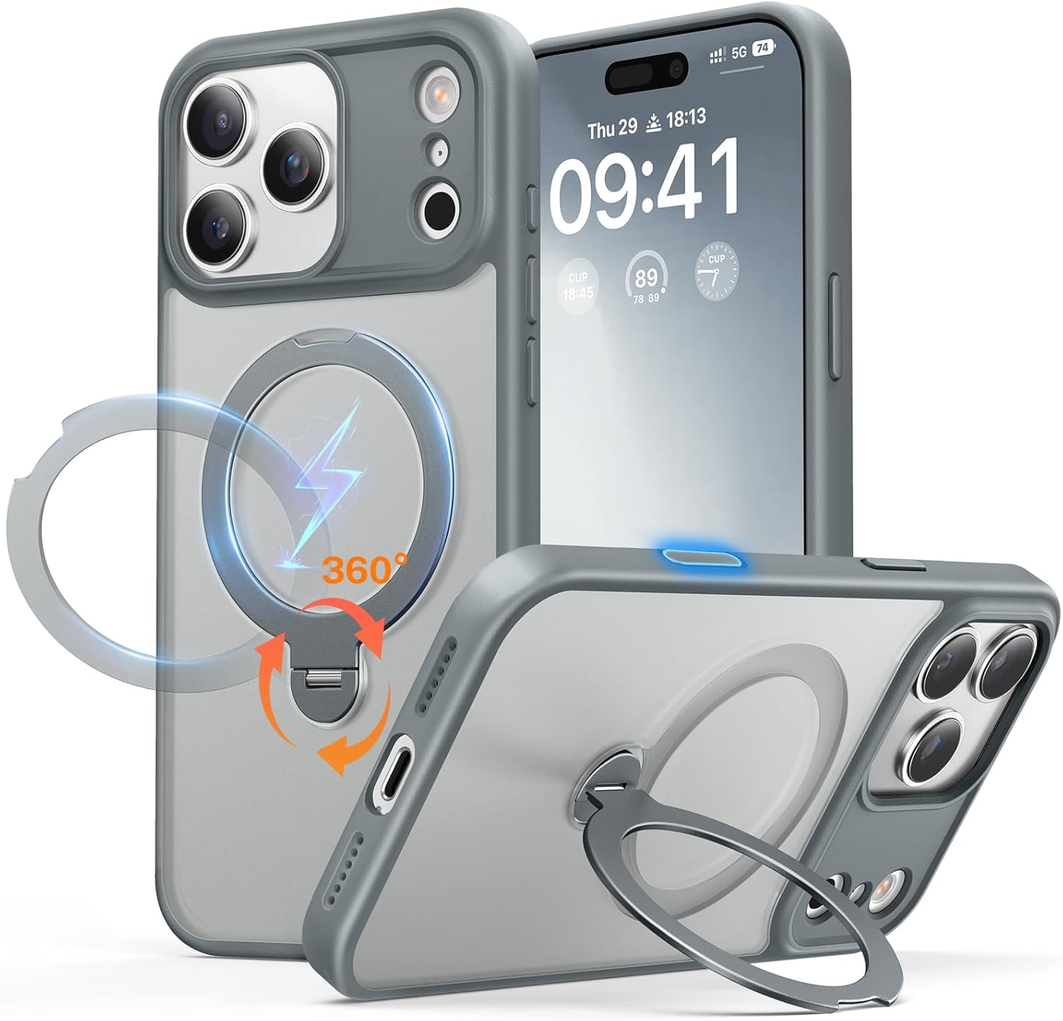 适用于 iPhone 17 Pro Max 手机壳:带 360° 旋转磁性支架,相机控制按钮,适用于 MagSafe,军用防摔超薄手机壳适用于 17 ProMax 带环形支架,6.9 英寸,橙色