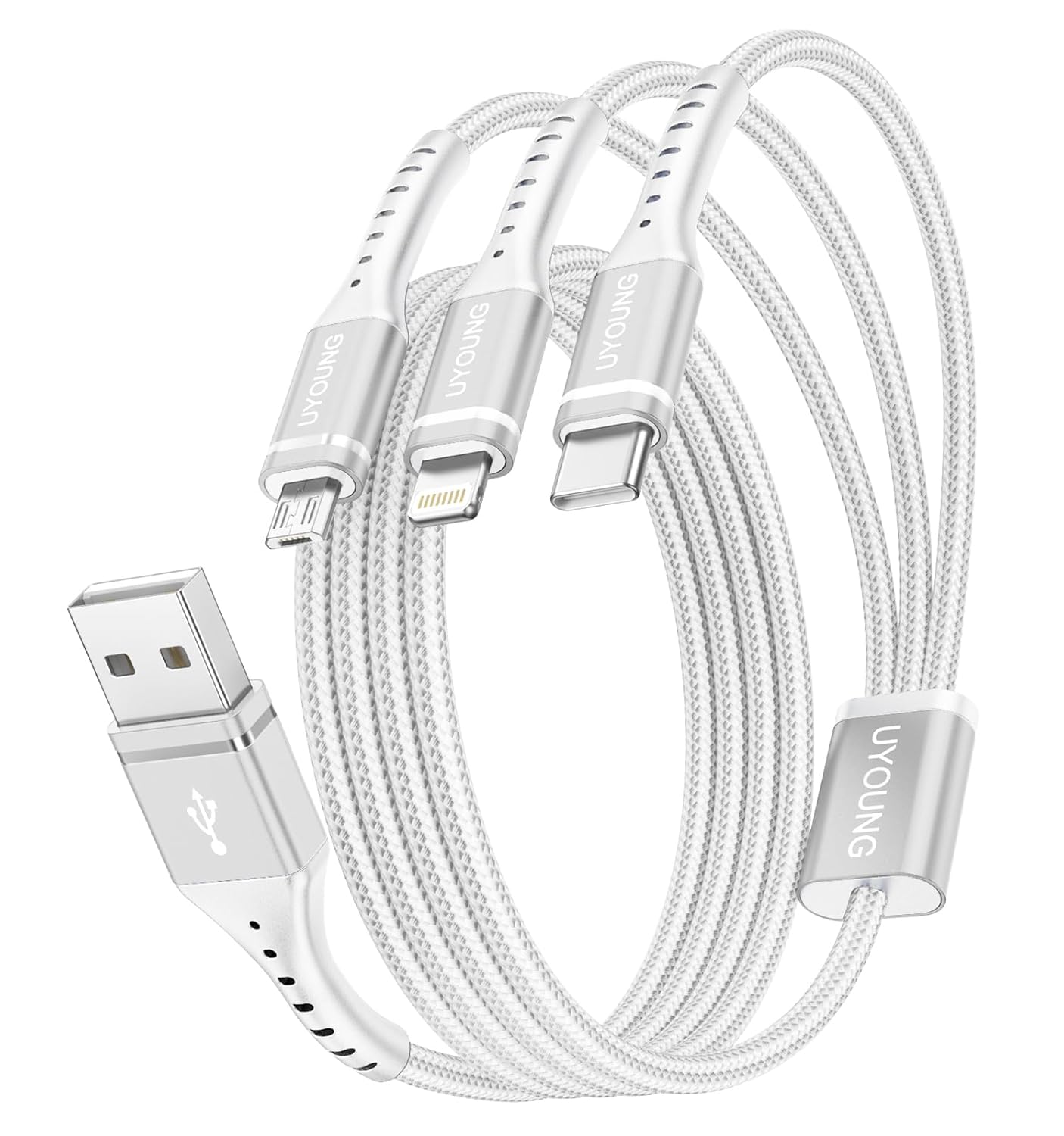 Multi Charging Cable 2Pack 6FT, 3 in 1 Charger Cable Braided Universal Phone Charging Cord with Lightning/Type C/Micro USB Ends, Multiple USB Cable for iPhone/Samsung/Google Cell Phones and More