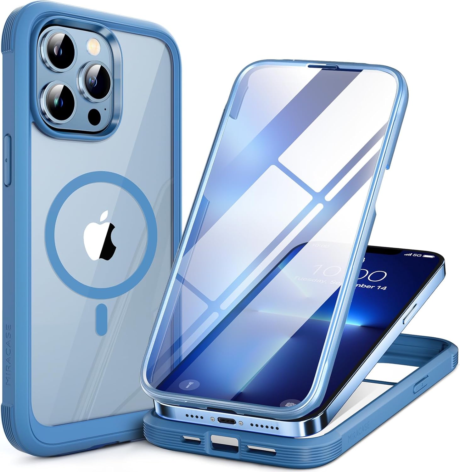 Miracase 磁性适用于 iPhone 16 Pro 手机壳全身手机,内置玻璃屏幕保护膜,[兼容 MagSafe] 军用防摔 16 Pro 保护套保险杠 6.3 英寸,黑色