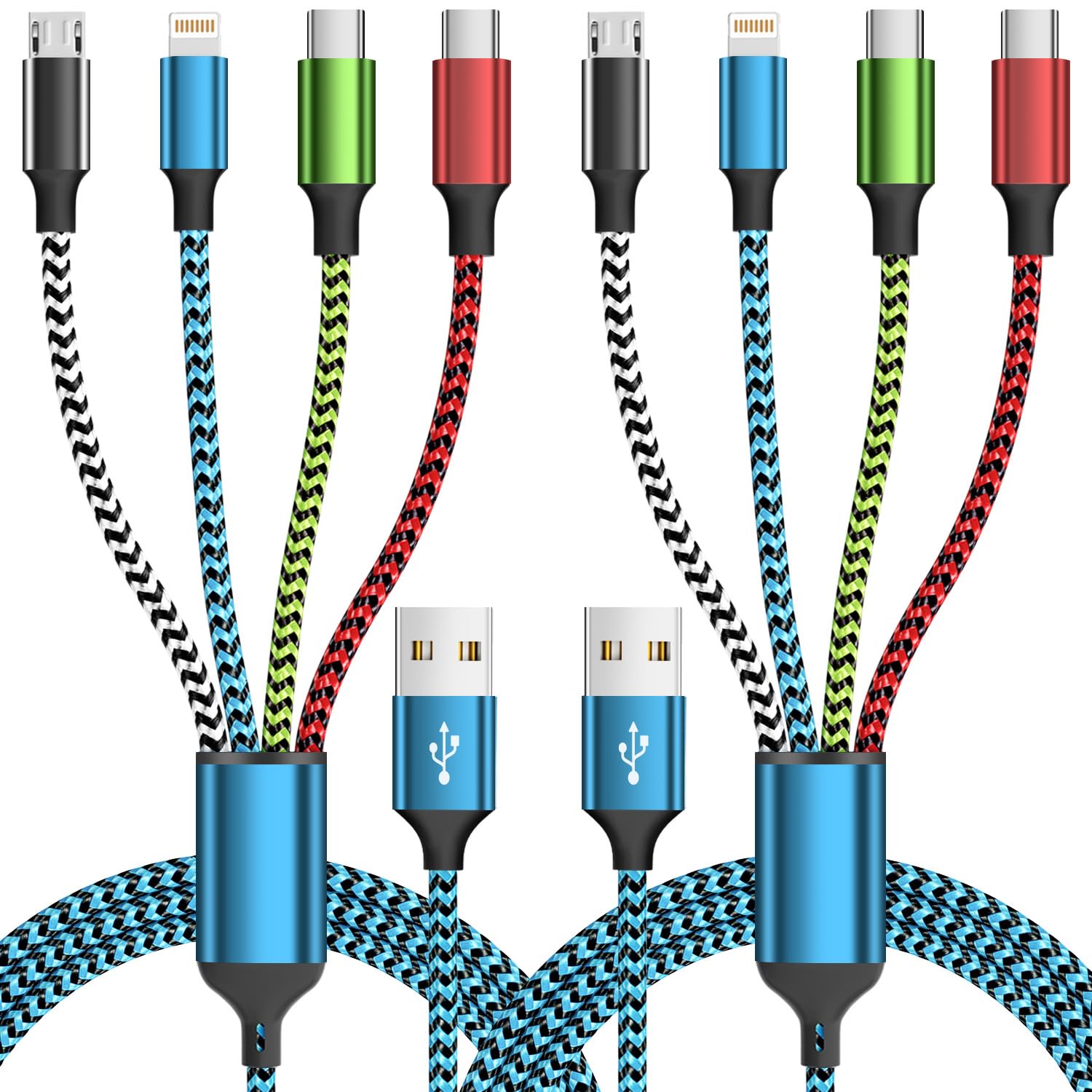 Travel Essentials Dual Type-C 4 in 1 Charging Cable 2 Pack 5FT Multi Charging Cables for All Devices,iPhone Charging Cord Adapter 2 USB-C/IP/Micro Port for Cell Phones Tablets Samsung Galaxy PS & More