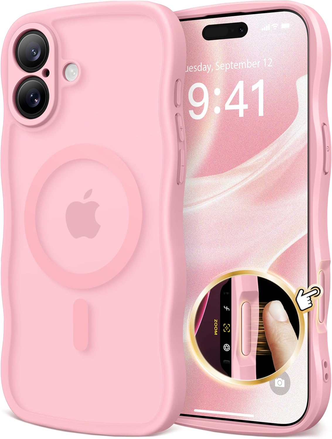 CAPRARO 适用于 iPhone 16 Pro 女士女孩手机壳,升级 [全摄像头保护] [兼容 MagSafe] 可爱波浪半透明哑光手机壳适用于 iPhone 16 Pro,棕色