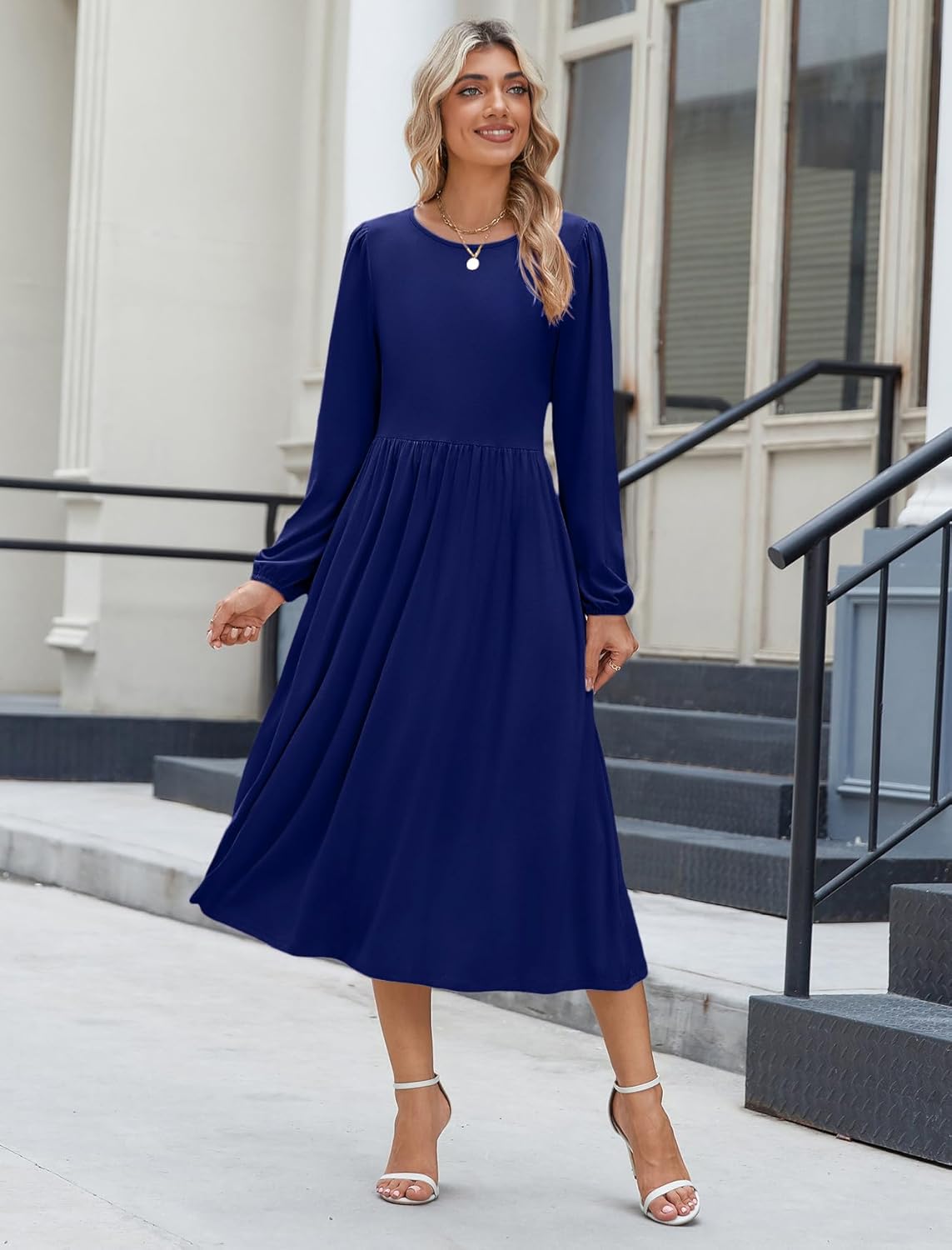 Zeagoo Long Sleeve Dresses for Women 2025 Fall Winter Casual Flowy A-Line Boho Midi Party Long Dress with Pockets