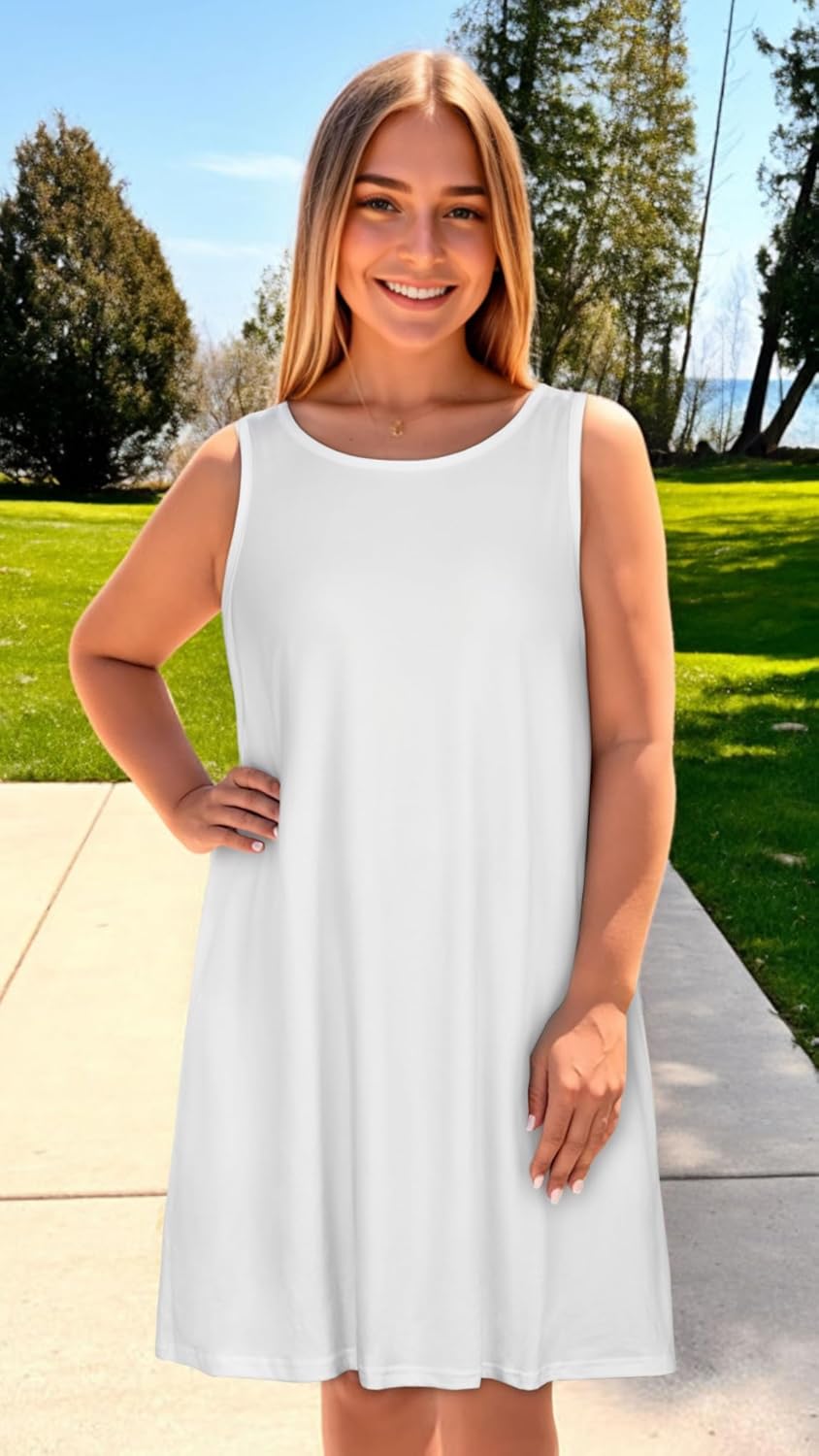 Womens Summer Dresses Casual Sleeveless Tshirt Sundress Beach Cover Up with Pockets Loose Tank Dress