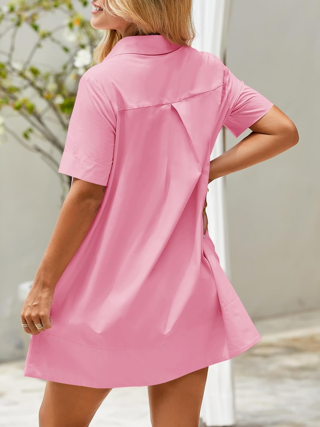 Wenrine Womens Button Down Shirt Dress Oversized Casual Short Sleeve Collared V Neck Summer Mini Dresses
