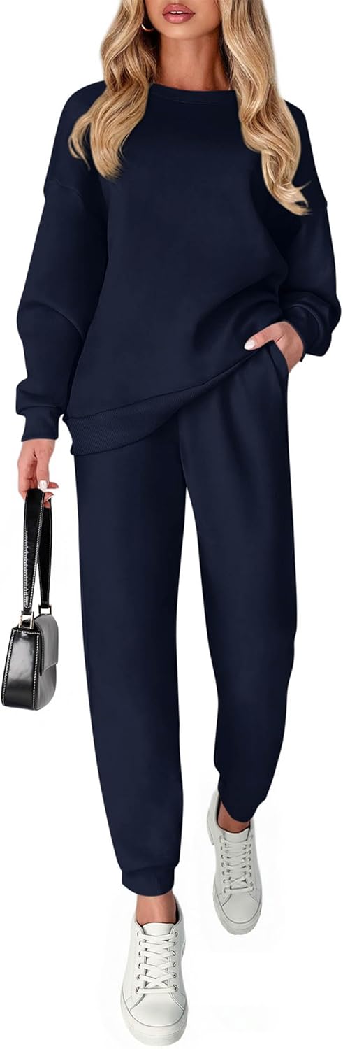 KIRUNDO Fall Sweatsuits Women 2 Piece Outfit 2025 Matching Lounge Sets Sweatshirt Jogger Sweatpants Travel Airport Tracksuit