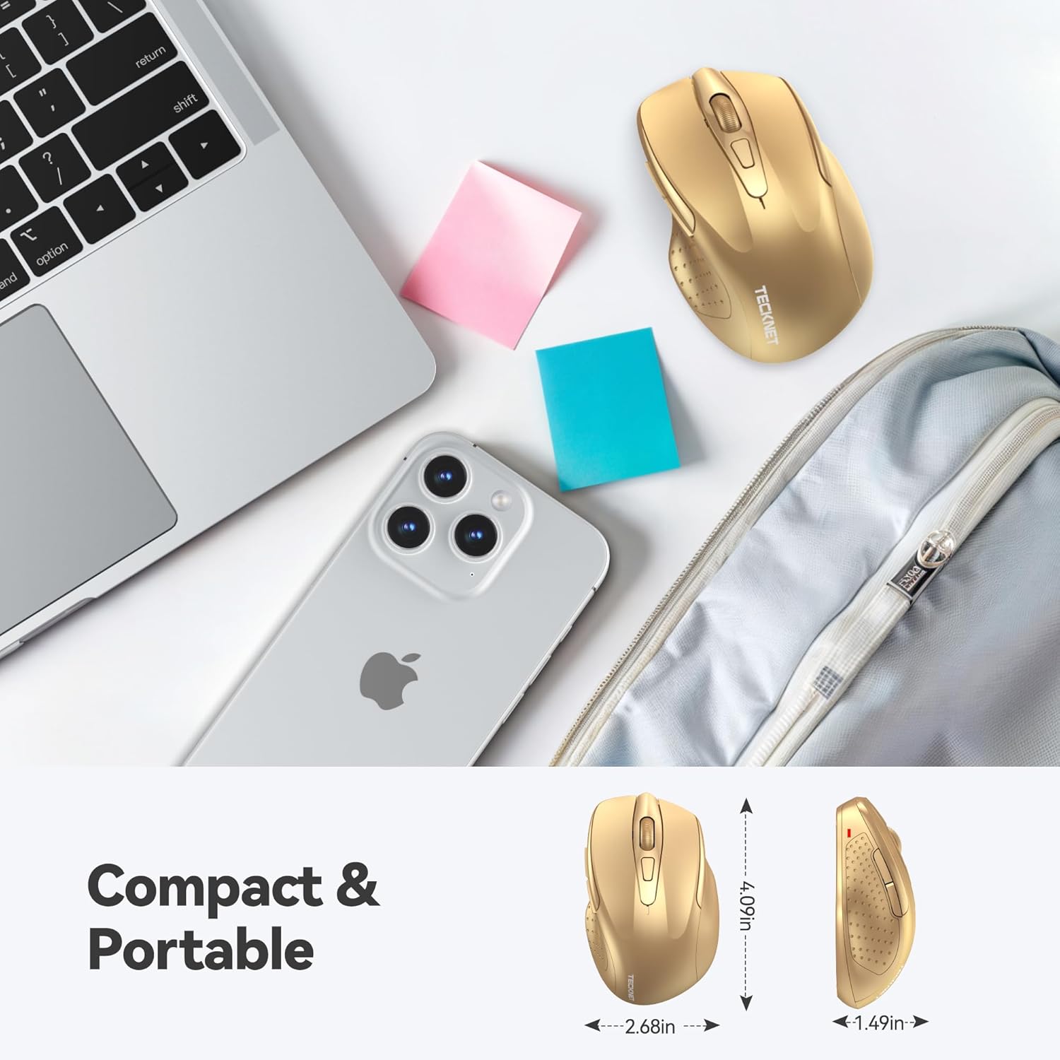 TECKNET Wireless Mouse, 2.4G Ergonomic Optical Mouse, Computer Mouse for Laptop, PC, Computer, Chromebook, Notebook, 6 Buttons, 24 Months Battery Life, 2600 DPI, 5 Adjustment Levels