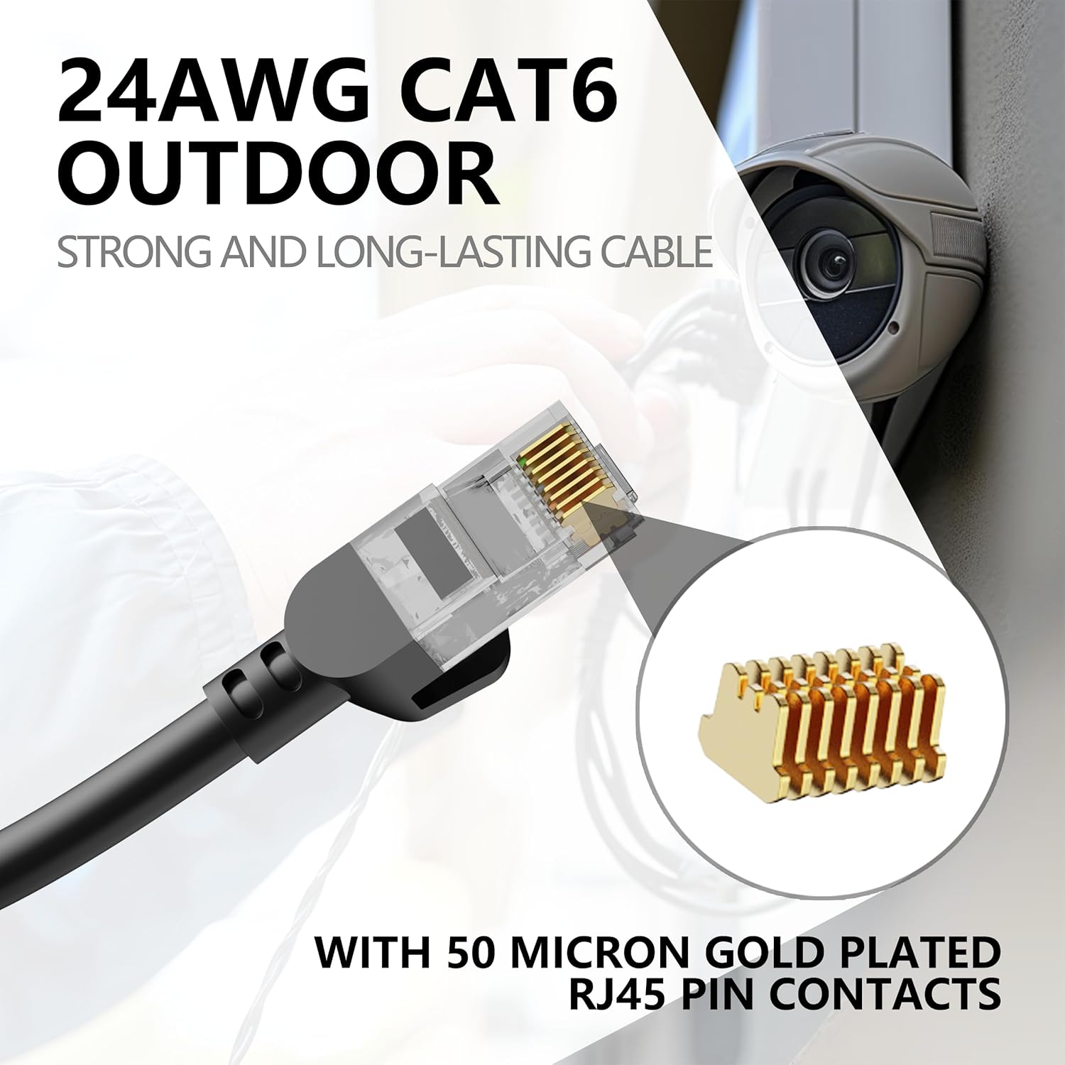 Jadaol Cat 6 Ethernet Cable 50 ft, Outdoor & Indoor 10Gbps Support Cat8 Cat7 Network, Flat RJ45 Internet LAN Computer Patch Cable for Router, Modem, Switch, Gaming Consoles, Streaming Devices, White
