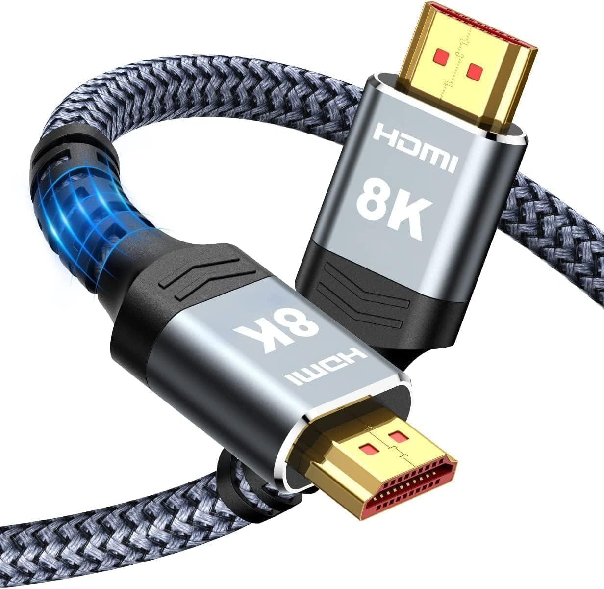 Highwings 8K 10K 4K HDMI Cable 48Gbps 6.6FT/2M, Certified Ultra High Speed HDMI Cable Braided Cord-4K@120Hz 8K@60Hz, DTS:X, HDCP 2.2 & 2.3, HDR 10 Compatible with Roku TV/PS5/HDTV/Blu-ray