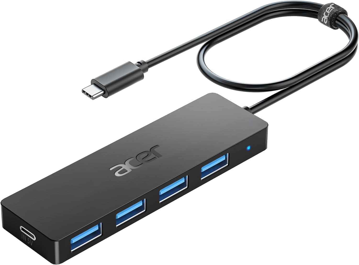 Acer USB Hub 4 Ports, Multiple USB 3.0 Hub, USBA Splitter for Laptop with Type C Power Port, Extender for A Port Laptop, PC, Desktop and More (2ft)