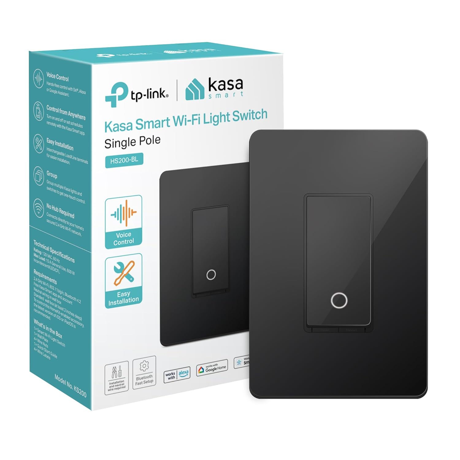 Kasa Smart Light Switch HS200, Single Pole, Needs Neutral Wire, 2.4GHz Wi-Fi Light Switch Works with Google Home, UL Certified, No Hub Required, White