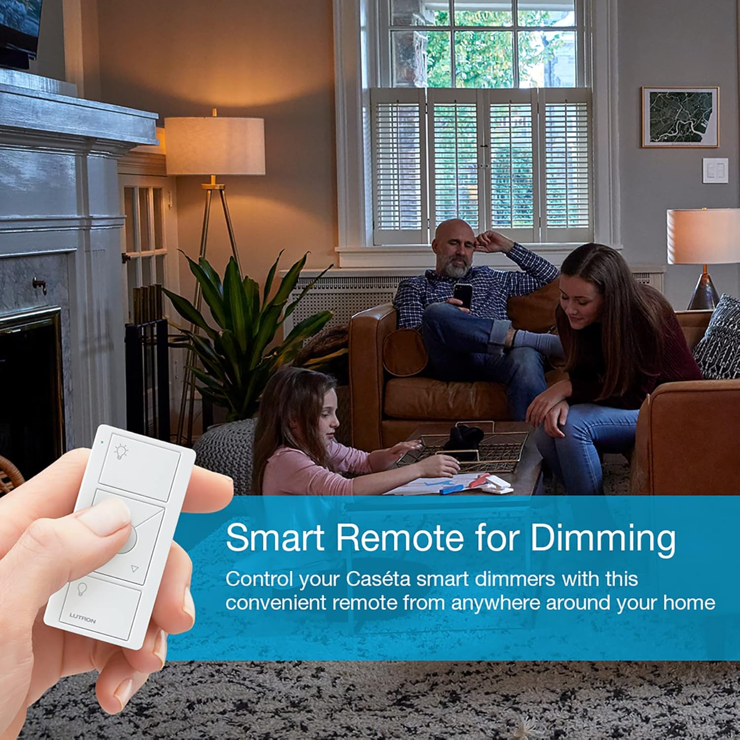 Lutron Pico Remote for Caseta Smart Dimmer Switch, 3-Button Control with Raise/Lower and Preset Lighting Level, For Table Top or Wallmount Use, PJ2-3BRL-WH-L01R, White