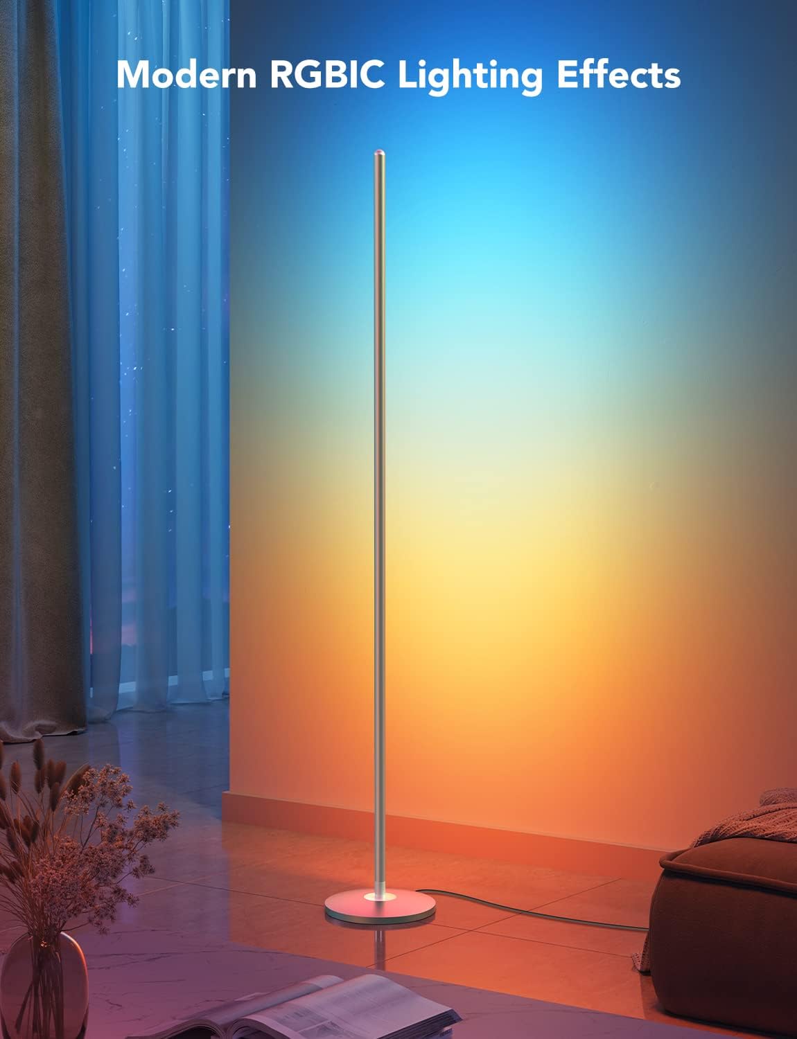 Govee RGBIC Floor Lamp Basic, LED Corner Lamp Works with Alexa, 1000 Lumen Smart Modern Floor Lamp with Music Sync and 16 Million DIY Colors, Color Changing Standing Lamp for Bedroom Living Room Black