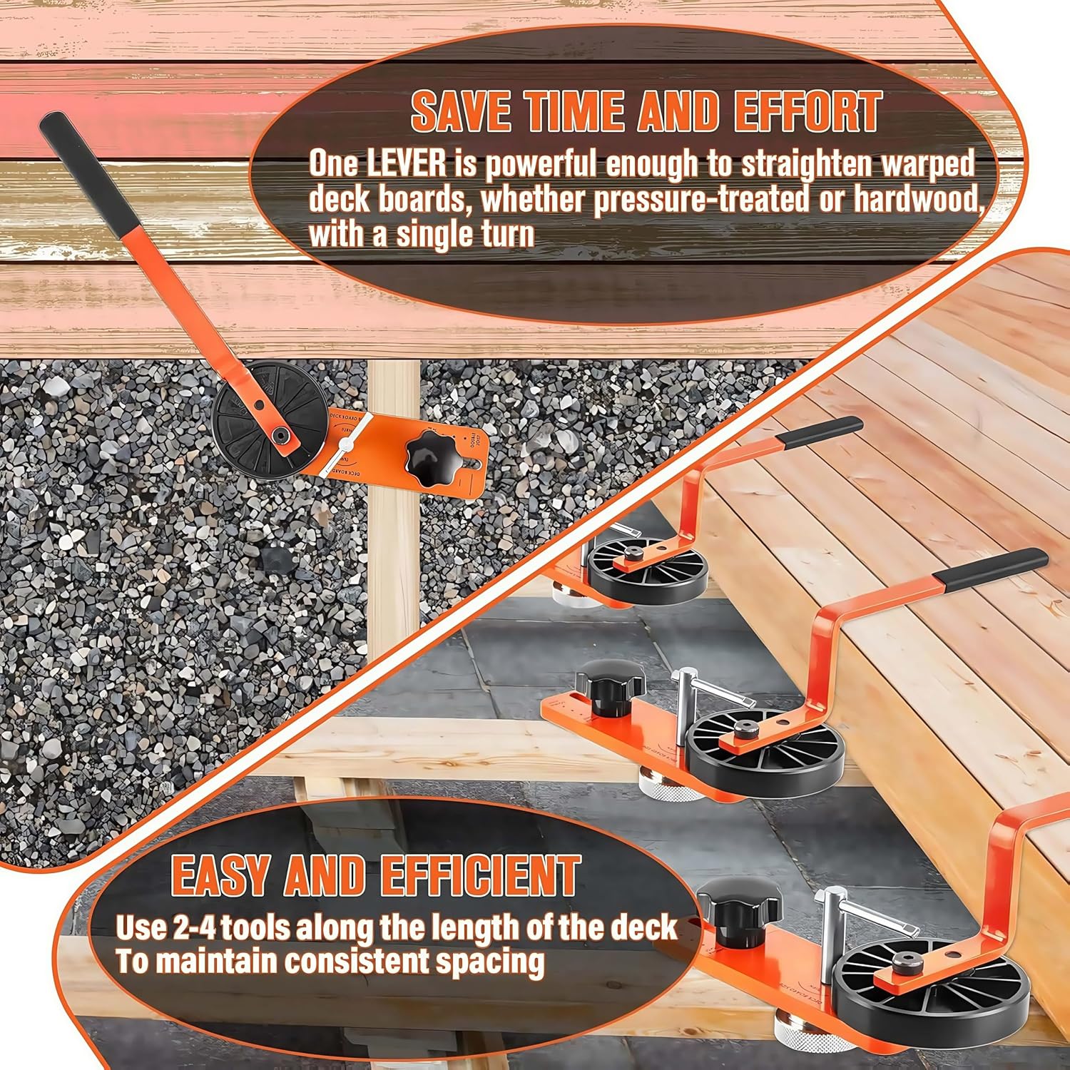 Deck Board Straightener Tool - Heavy Duty Lever Deck Board Bending & Locking Tool for Faster & Easier Deck Installation - Lever Deck Board Bending and Locking Tool