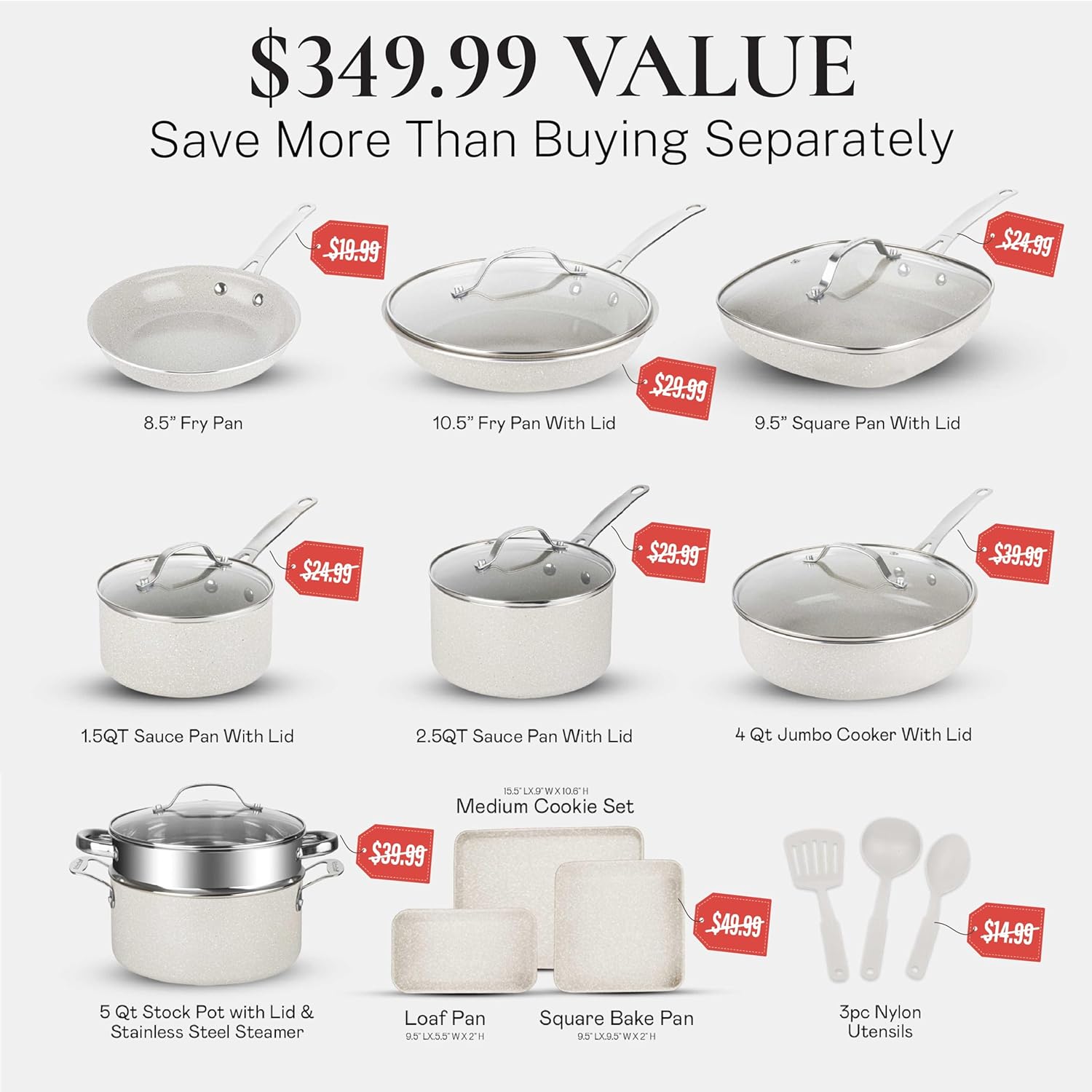 Granitestone 20 Pc Ceramic Cookware Set Nonstick. Complete Pots and Pans Set Non Stick for Kitchen with Bakeware. Cooking Utensils & Steamer. Non Toxic Made Without PFOA PFOS. Oven & Dishwasher Safe