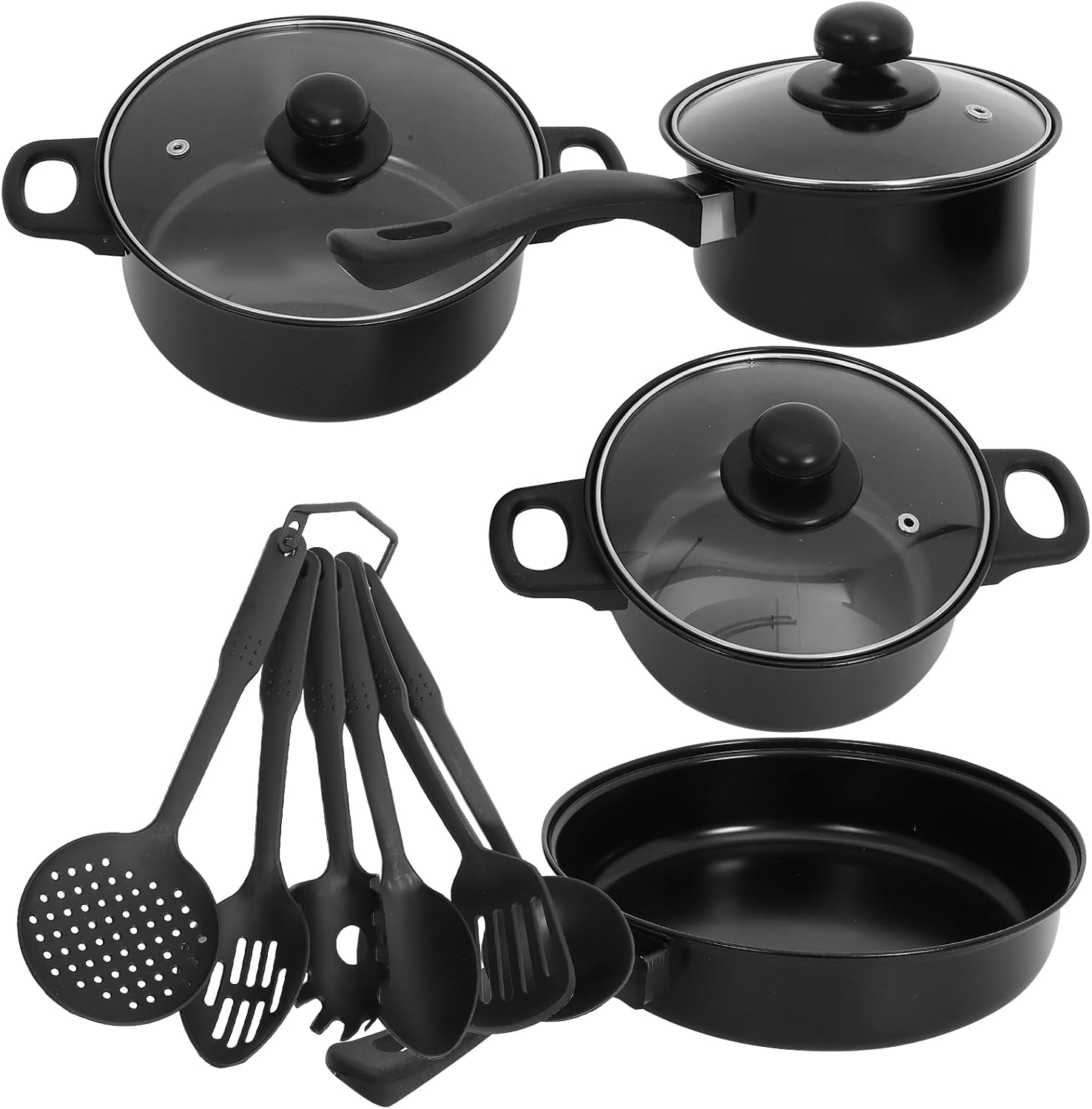 UPKOCH 7 Pcs Refine Iron Pots and Pans Set. Skillet Fry Pans Cooking Pots. Nonstick Cookware with Utensils for Kitchen Induction. Camping Egg Grill Pan Set