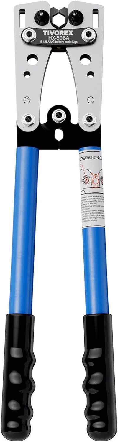 Battery Cable Lug Crimping Tool for AWG 10-1/0 Electrical Lug. with Cable Cutter 64pcs Ring Terminals and 70pcs Heat Shrink Tubing