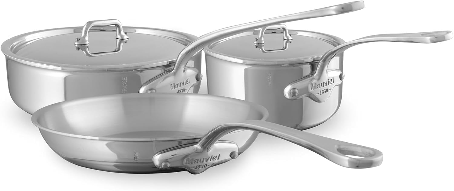 Mauviel M'Urban 4 Tri-Ply Polished Stainless Steel 5-Piece Cookware Set With Cast Stainless Steel Handles. Made In France