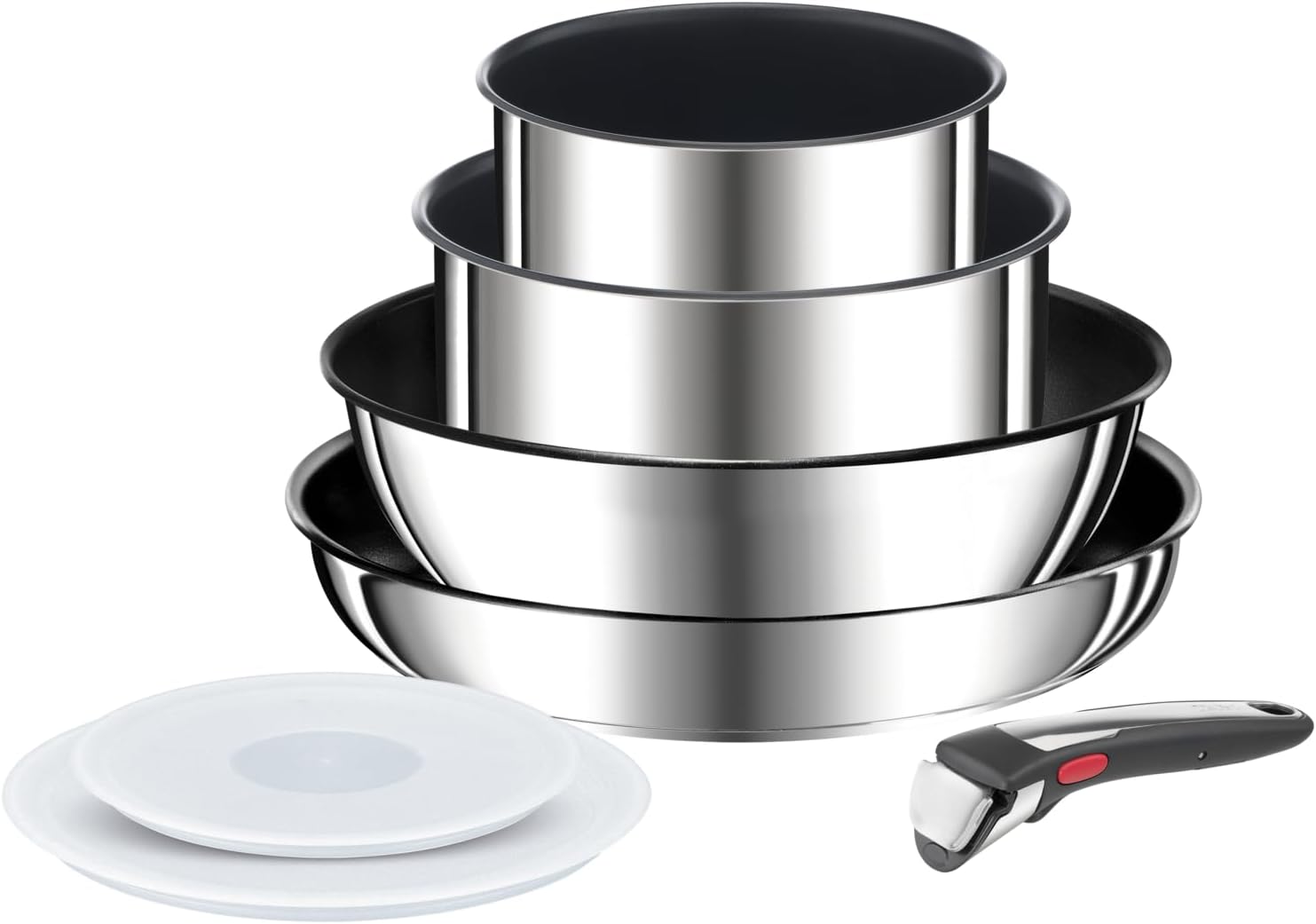 Tefal Ingenio Preference ON Saucepan Set. 7 Pieces. Stackable. Removable Handle. Space Saving. Non-Stick. Induction. Stainless Steel. L9749702