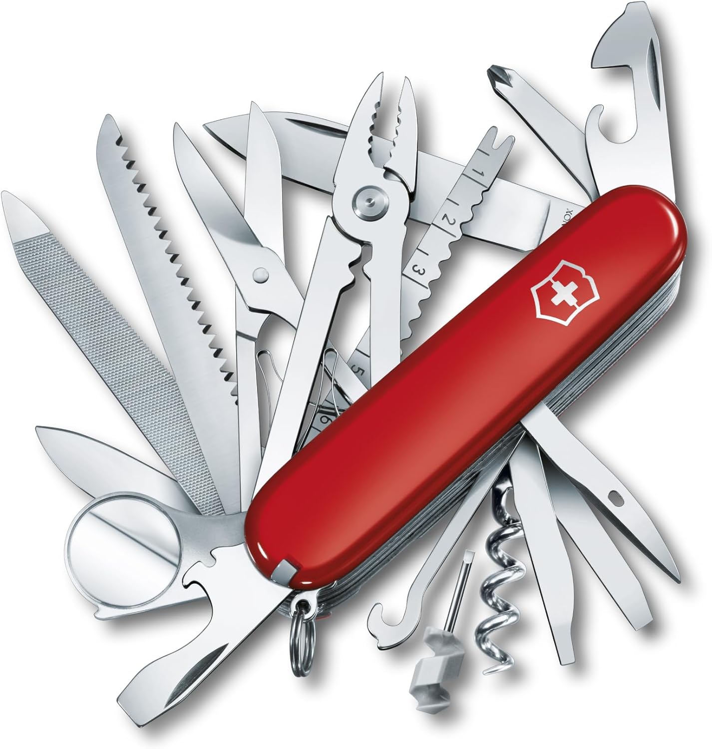 Victorinox Swiss Champ Swiss Army Knife. 33 Functions. Swiss Made Pocket Knife with Large Blade. Screwdriver. Chisel and Combination Pliers - Red