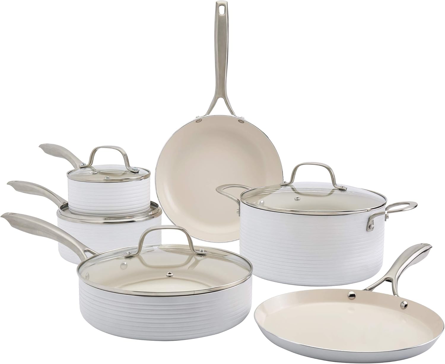Denmark Tools For Cooks 10-Piece Monaco Nonstick Aluminum Cookware Set. Snow White
