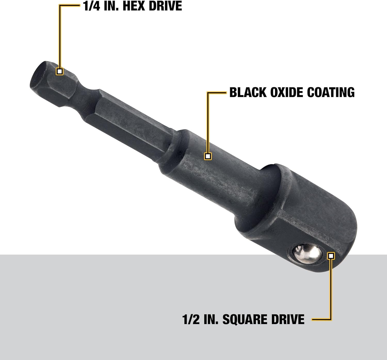 DEWALT IMPACT Socket Adapter. Hex Shank. 1/4-Inch To 1/2-Inch (DW2547IR)