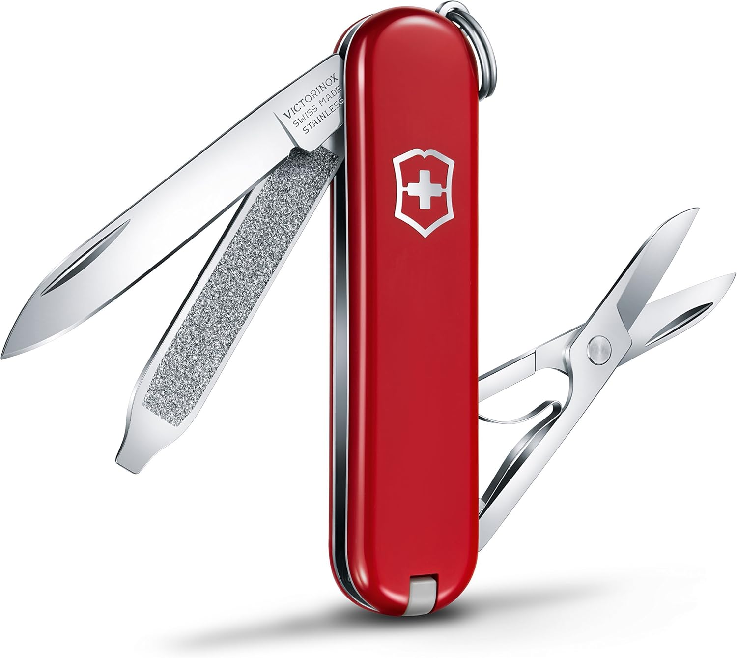 Victorinox Classic SD Swiss Army Knife. Compact. 7 Functions. Swiss Made Pocket Knife with Small Blade. Screwdriver and Key Ring - Style Icon (Red)