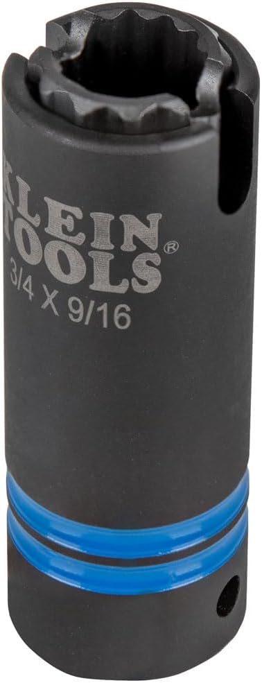 Klein Tools 66031 3-in-1 Slotted Impact Socket. 12-Point Deep Sockets. Coaxial Spring Loaded. 3/4 and 9/16-Inch Hex Sizes. 1/2-Inch Drive