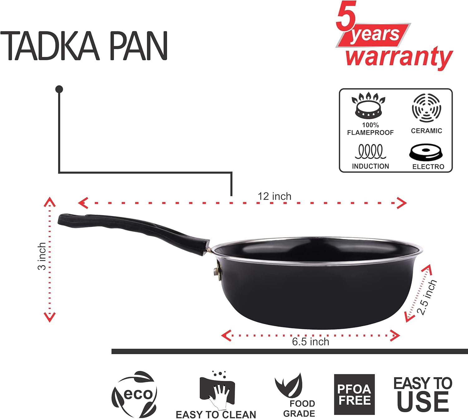 5 Piece Kitchen Accessories Set | Non Stick Induction Friendly Cookware | Kadai with Lid . Fry Pan . Tawa . Sauce & Tadka Pan | Ceramic Hard Anodized | Cast Iron Utensils