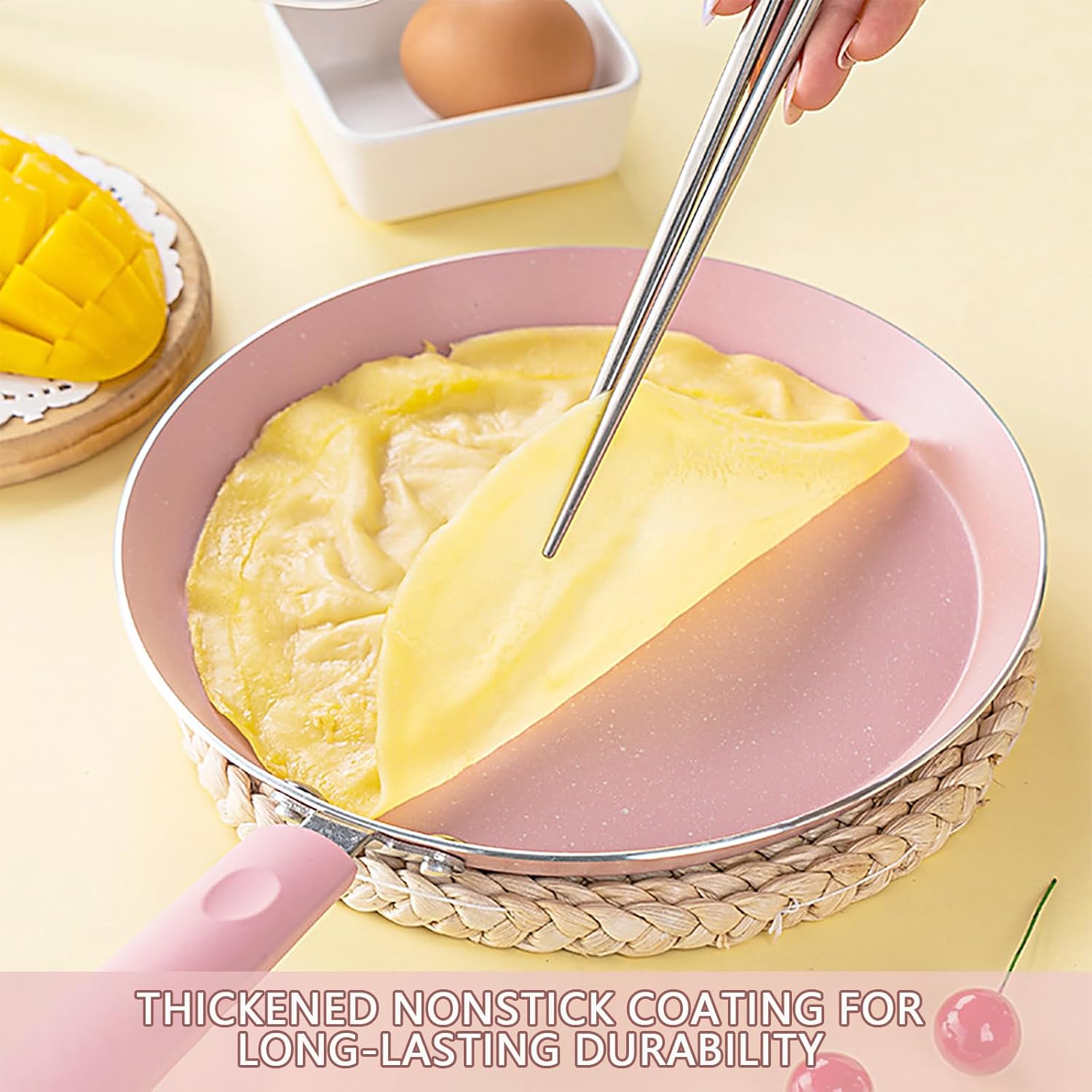 JUSTUP Nonstick Frying Pan Set .3 Piece Pots and Pans Set Nonstick .Pink Kitchen Cookware Sets with Non Stick Pan Coating.10 Inch.8 Inch and 6 Inch Non Stick Cooking Set Suitable for All Stoves (Pink)