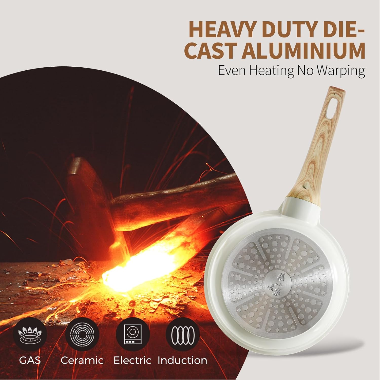 ZHANG XIAO QUAN SINCE 1628 Pots and Pans Set with Lids. 14 PCS Cast Aluminium Non Stick Ceramic Coating Granite Cookware Set. Non-toxic Kitchen Essentials. Beige