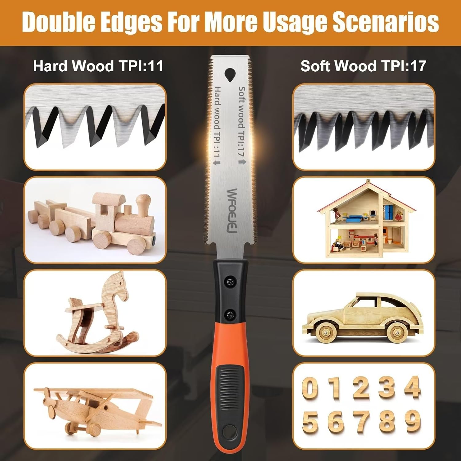 Japanese Hand Saw. 6-Inch Double-Edge Pull Saw. SK5 Flexible Blade.11/17 TPI Blade with Soft Grip Handle for Hardwood & Softwood Woodworking.