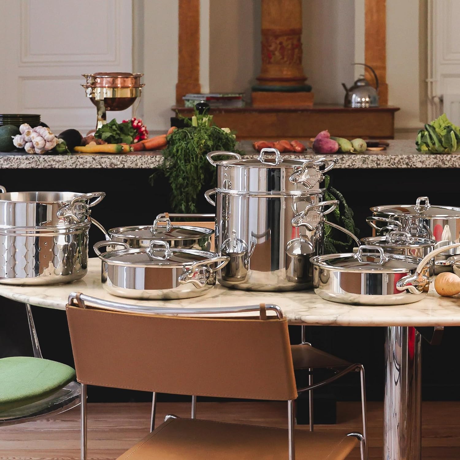 Mauviel M'Urban 4 Tri-Ply Polished Stainless Steel 5-Piece Cookware Set With Cast Stainless Steel Handles. Made In France