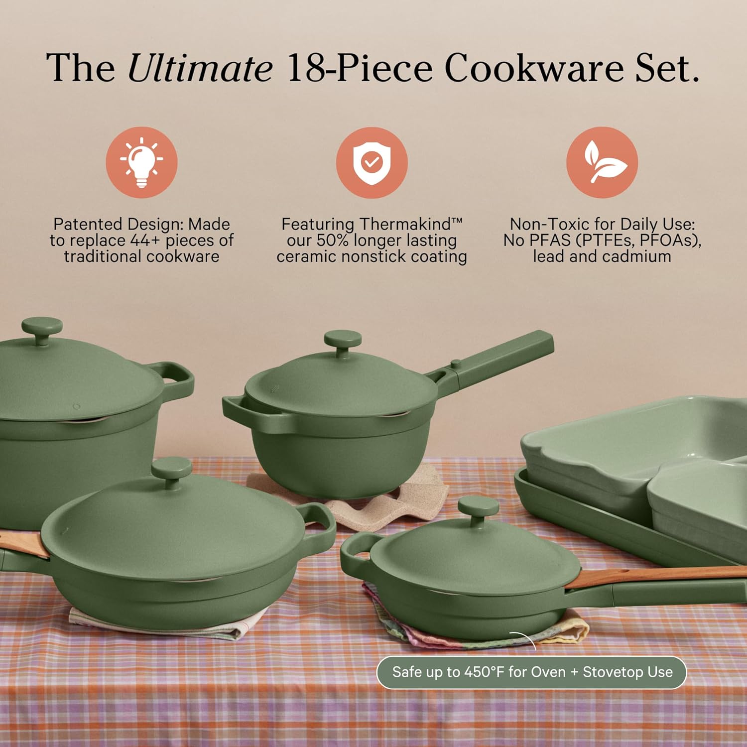 Our Place Ultimate Cookware Set - Complete 18-Piece Set Including the Always Pan. Perfect Pot. and Bakeware Set | Multifunctional. Toxin-Free Nonstick | Replaces 44 Pieces | Sage