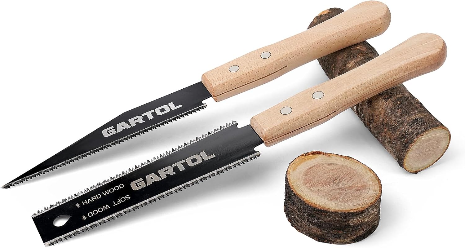 GARTOL Hand Saw for Wood Cutting. 2-Piece Japanese Pull Saw with 6-Inch Flush Cut & Double-Edged SK5 Flexible Blade & Wooden Handle. Precision Woodworking Tools for DIY. Crafting. Carpentry. Trim Work